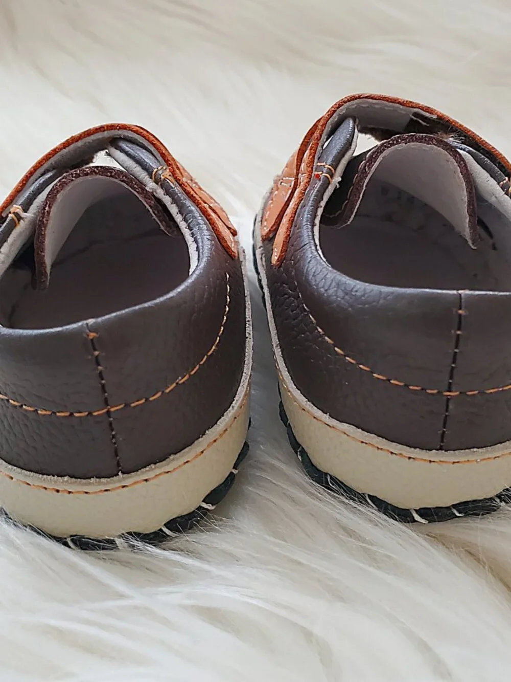 Pediped Brown Infant Leather Soft Sole Velcro Handcrafted Shoes SZ 0-6M